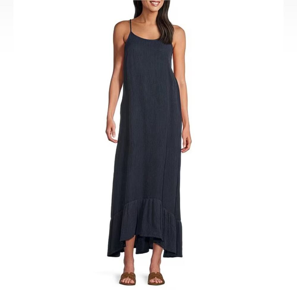 Bryn Walker Stonewash Crinkle Woven Scoop Neck Sleeveless Ruffle Hem Dress Sz XS